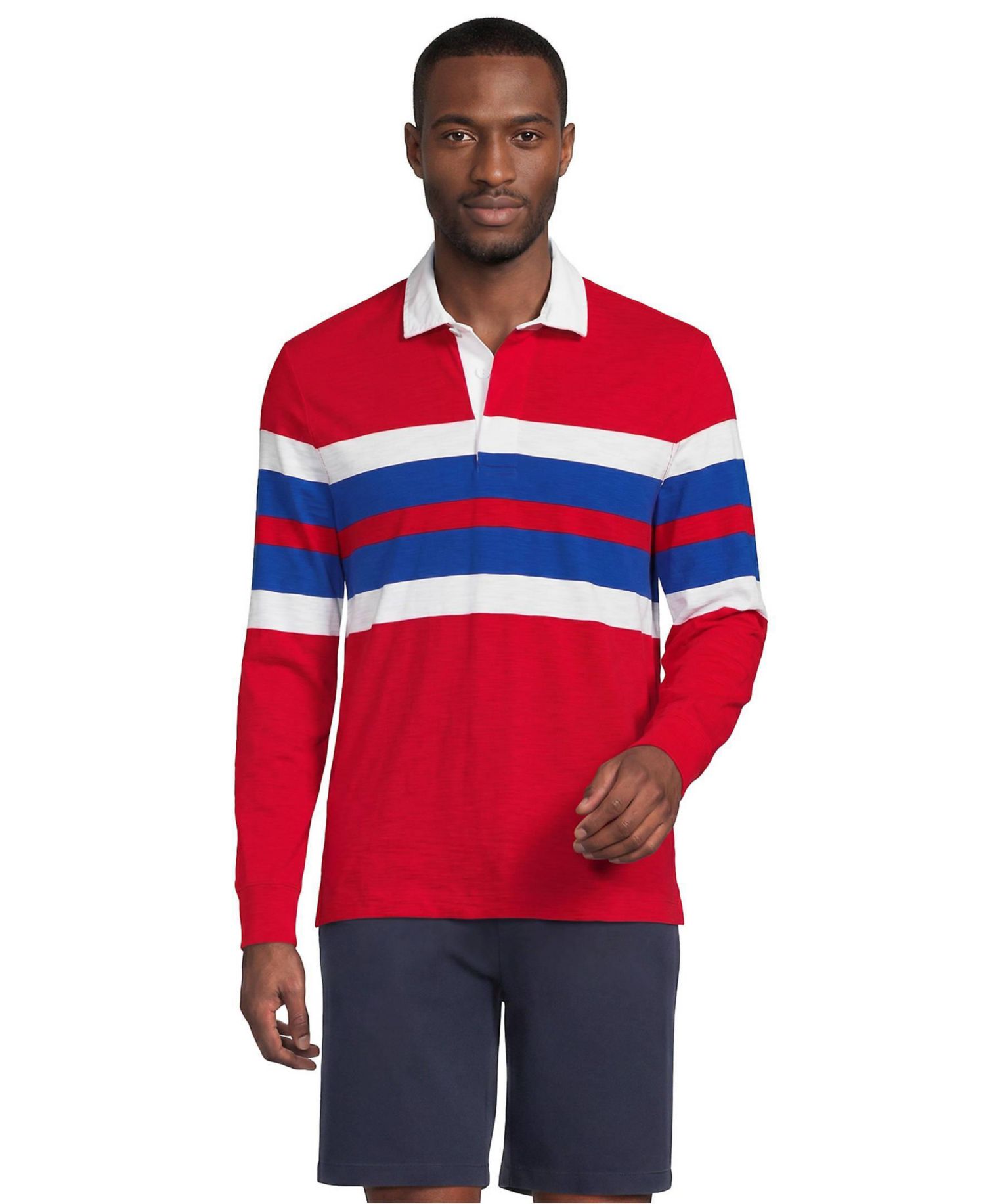 Men's Long Sleeve Lightweight Slub Rugby Polo