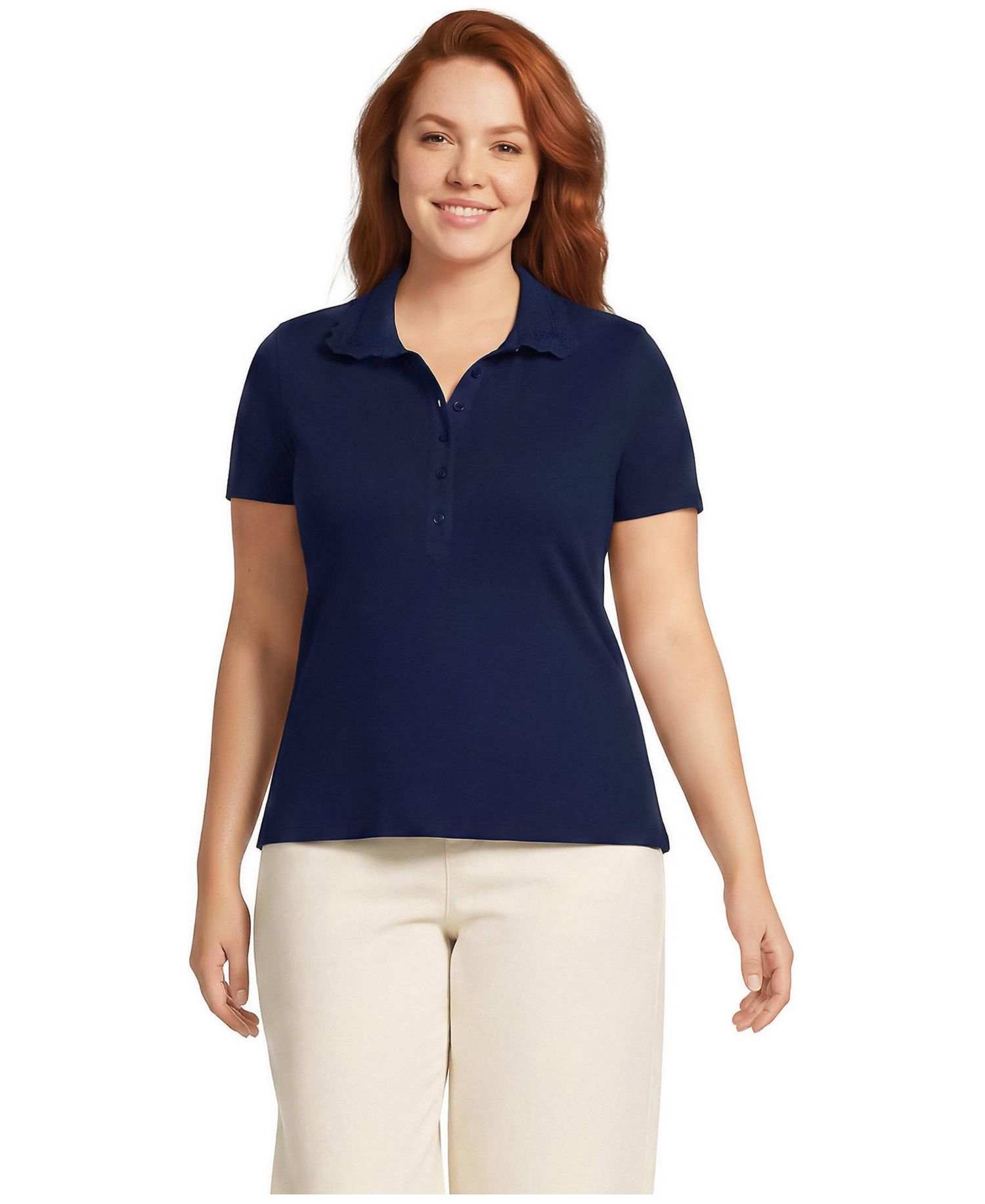 Plus Size Short Sleeve Micro Rib Woven Collar Polo
