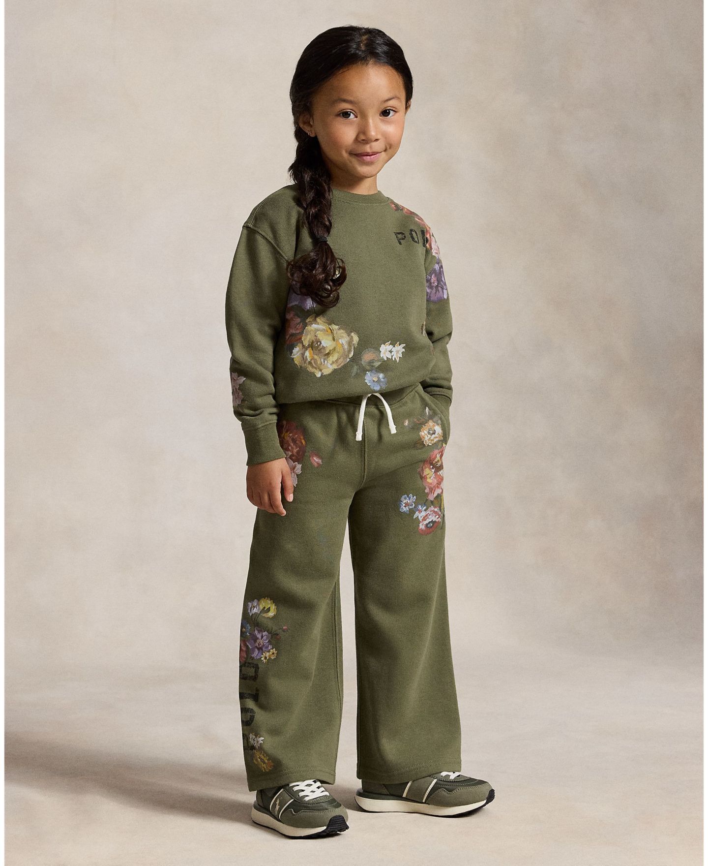 Брюки Polo Ralph Lauren Floral Wide-Leg Fleece Sweatpants для девочек, цвет: Оливковый — фото 2