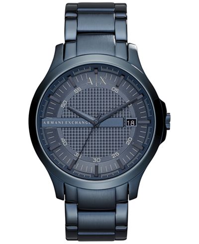 A|X Armani Exchange Men's Hampton Blue-Tone Stainless Steel Bracelet Watch 46mm AX2193