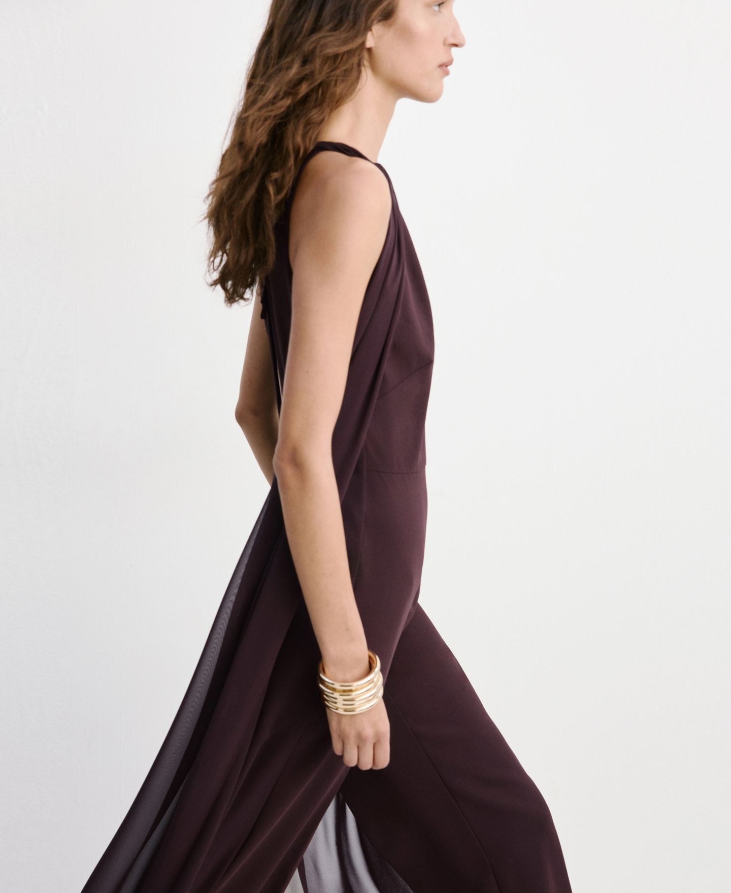 Женский комбинезон MANGO Wide-Leg Cape Jumpsuit, цвет: Шоколадный — фото 5