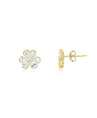 CZ Flower Stud Earrings 14K Gold-Plated Sterling Silver