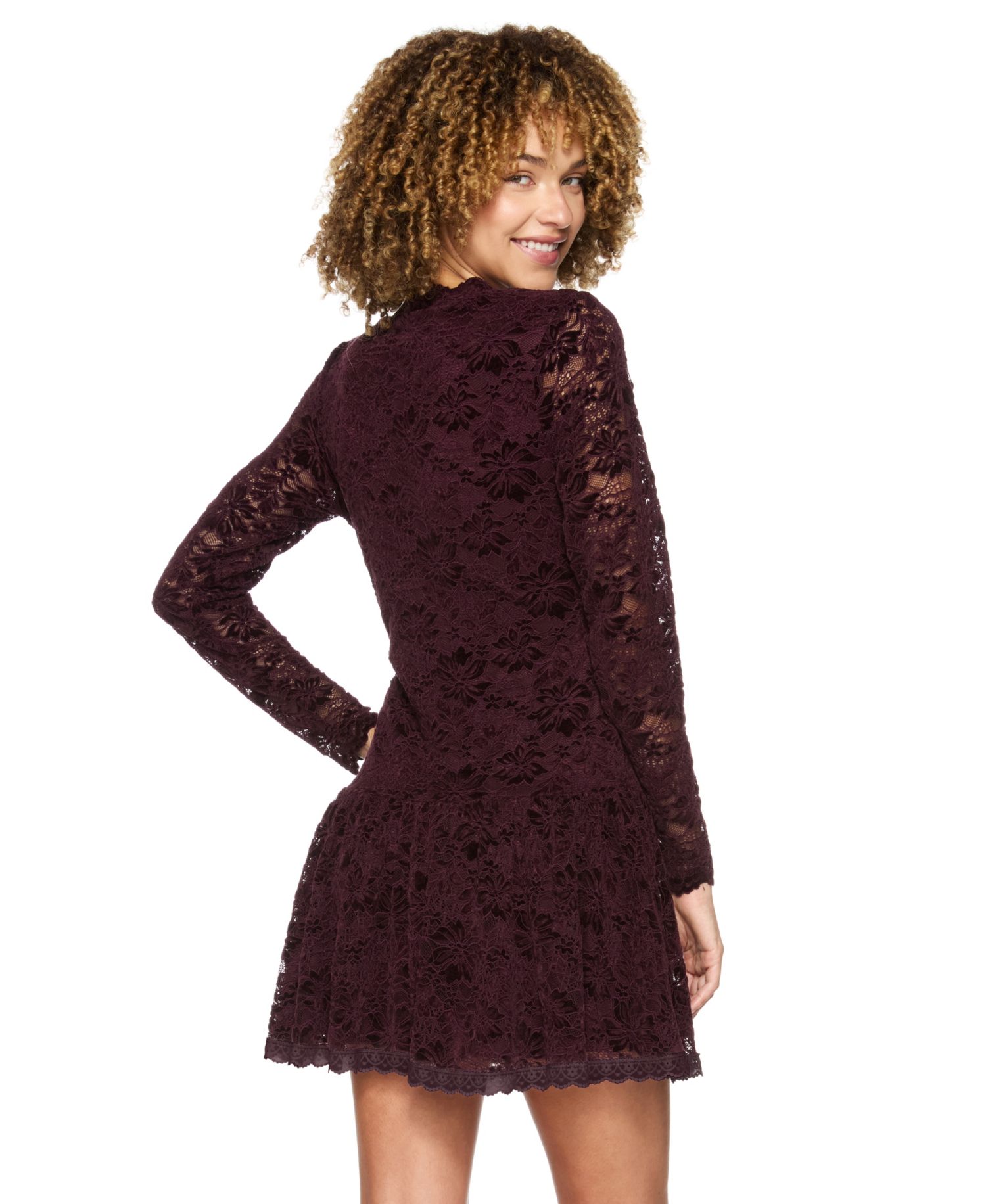 Juniors' A-Line Lace V-Neck Dress