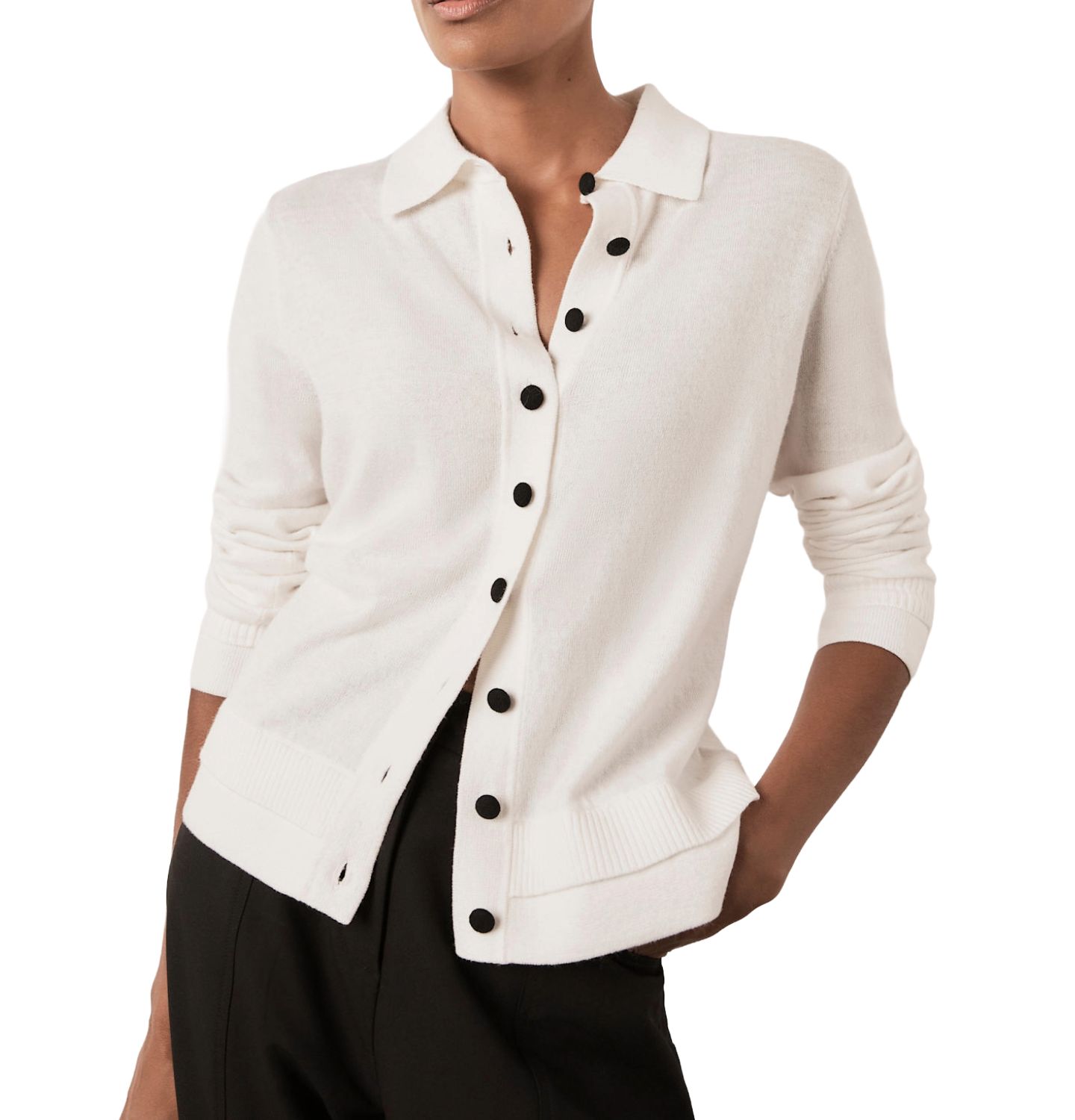 Женский топ Mint Velvet Button-Front Layered Cotton-Blend, цвет: Кремовый — фото 3