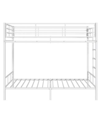 Twin Over Twin Metal Bunk Bed with High Guardrails and Side Ladder