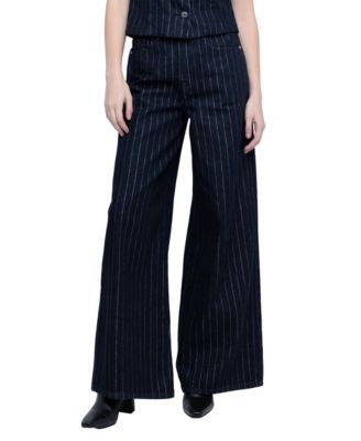 Women's High-Rise Wide-Leg Metallic Pinstripe Cotton-Blend Jeans