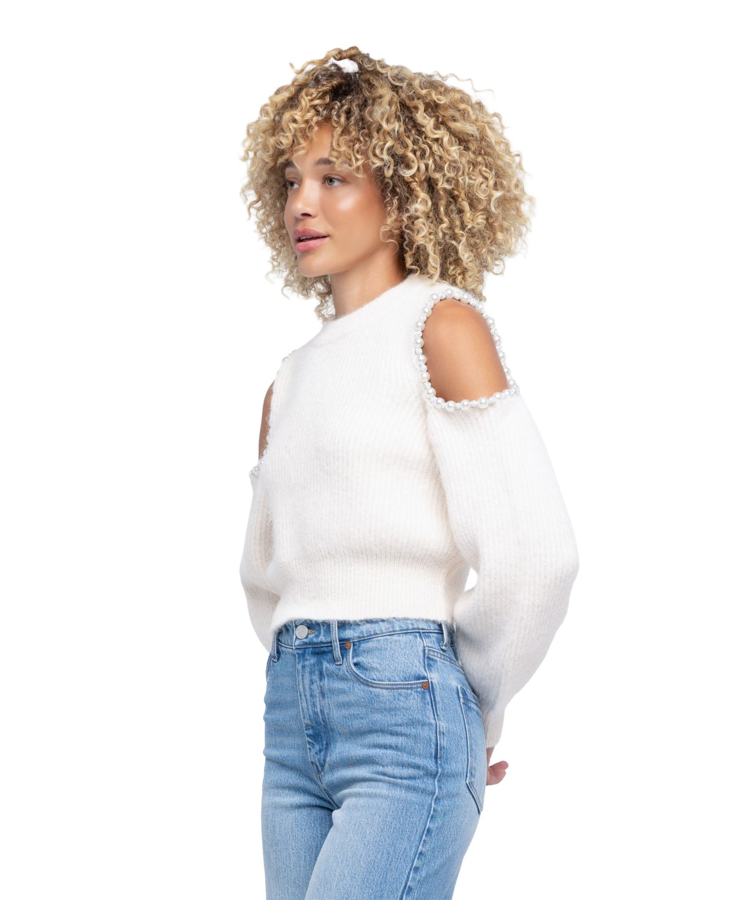 Женский свитер Blank NYC Caught Your Eyes Cold-Shoulder Crop, цвет: Кремовый — фото 3