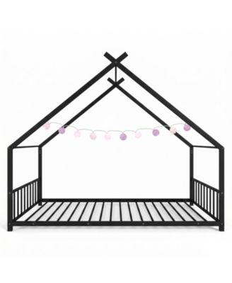 Twin Metal House Bed Frame for Kids with Side Rails and Platform Design