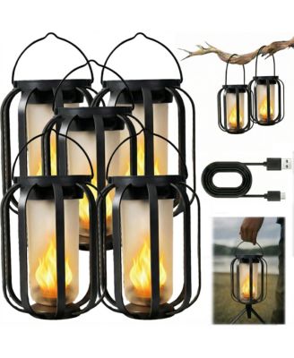 Solar Lanterns Outdoor Waterproof Hanging Solar Lantern Flickering Flame Solar Lights for Garden Patio Yard Decor (5 Pieces)