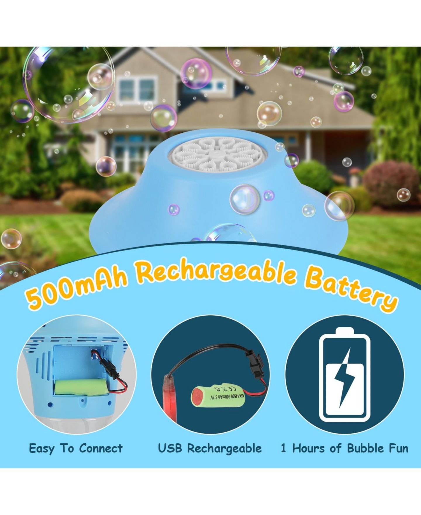 Детские игрушки ZENY 3-in-1 Rechargeable Standing Bubble Machine with Music and Lights, Adjustable Height, 2-Pack, Ages 3+, цвет: Синий — фото 6