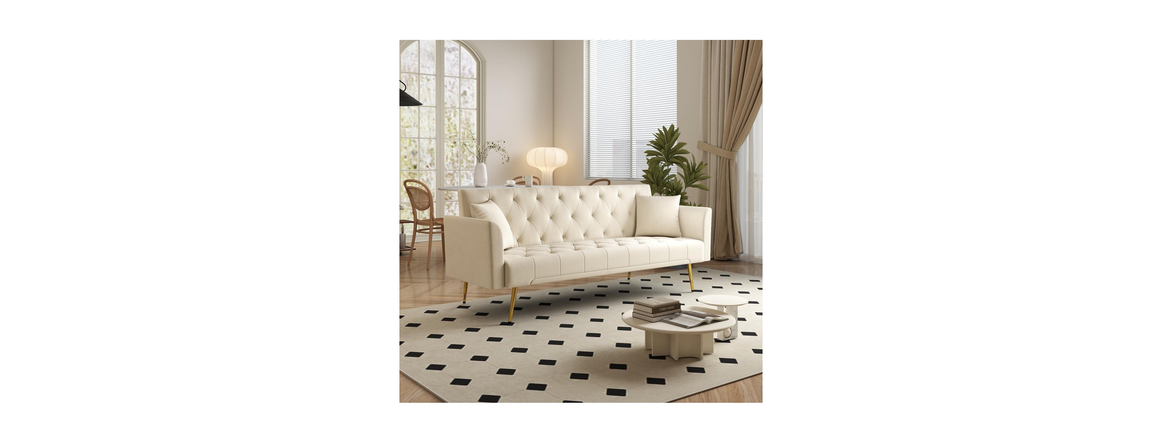 Streamdale Furniture Modern 72" Tufted Velvet Convertible Sleeper Sofa