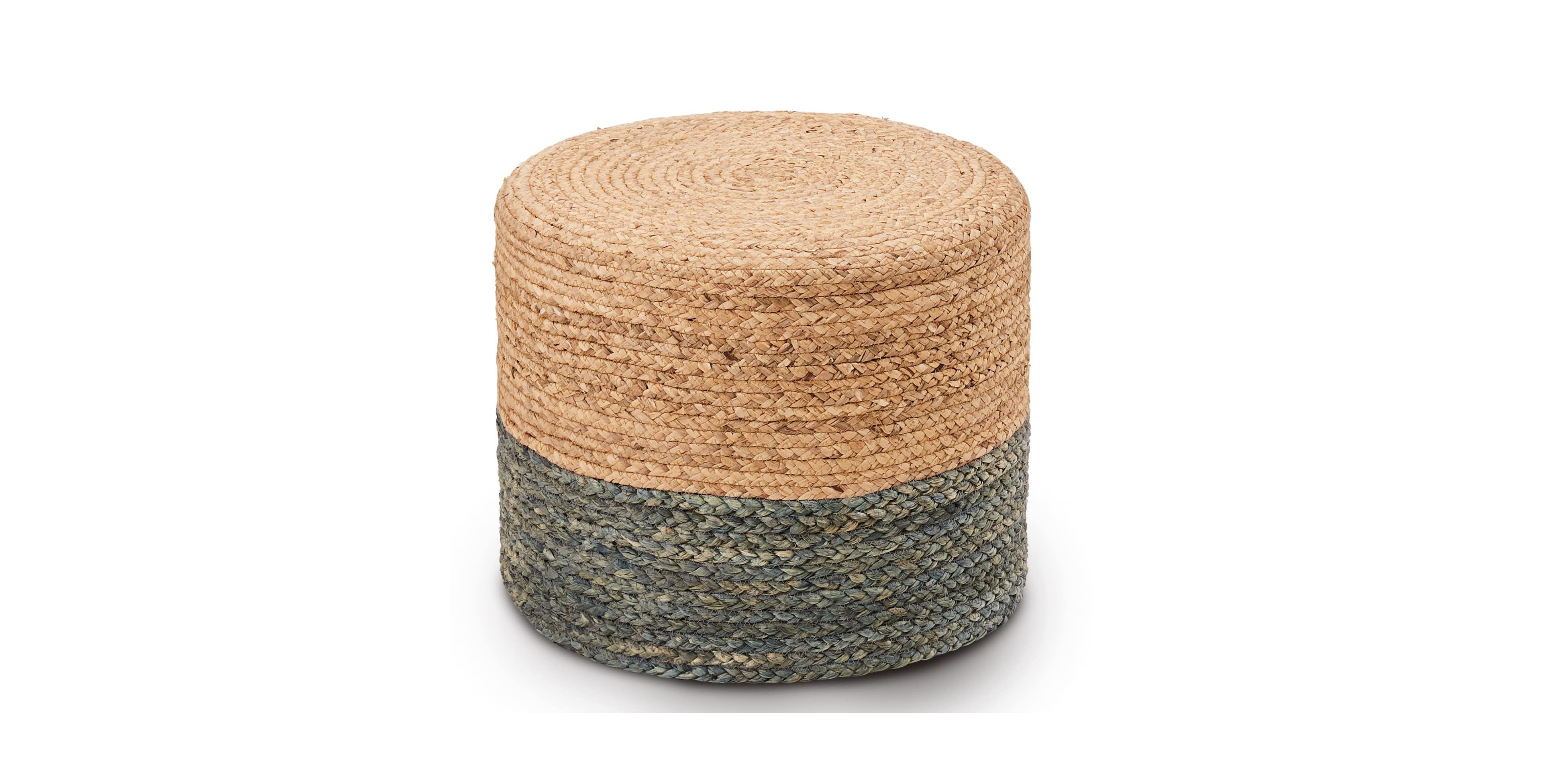Slickblue Round Seagrass Pouf Ottoman Footstool for Living Room
