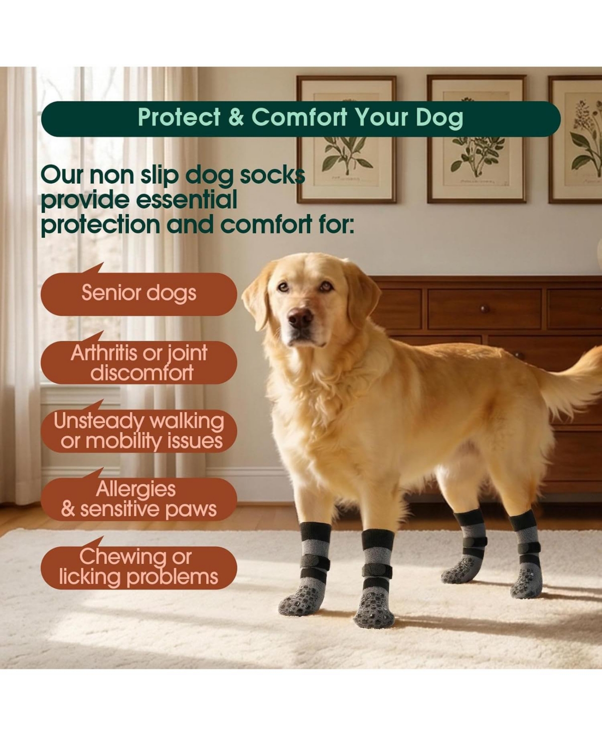 Double-Sided Grip Protective Dog Socks with Adjustable Straps for All Floors