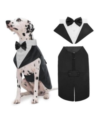 Formal Tuxedo and Bandana Two-Piece Set with Detachable Bowtie Collar for Dogs