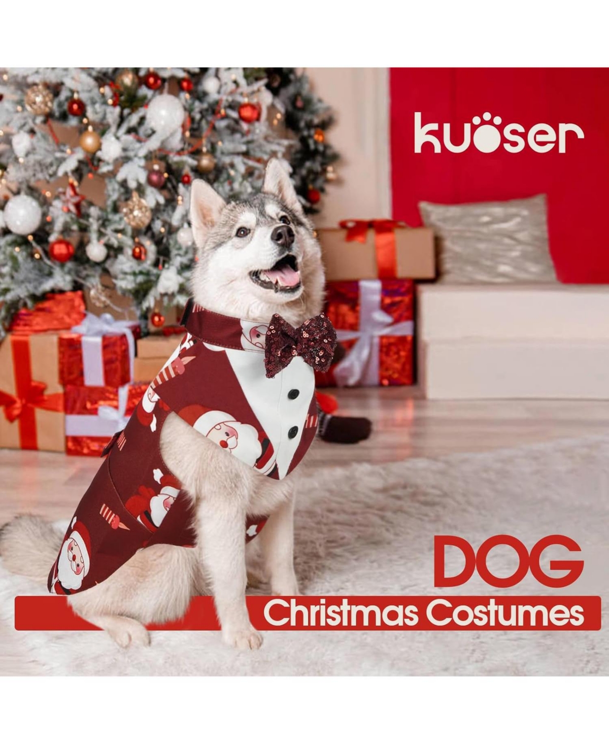 Formal Tuxedo and Bandana Two-Piece Set with Detachable Bowtie Collar and D-Ring for Dogs