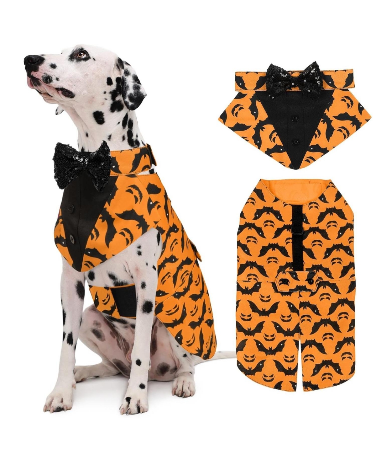 Formal Tuxedo and Seasonal Bandana Two-Piece Dog Costume Set with D-Ring and Detachable Bowtie