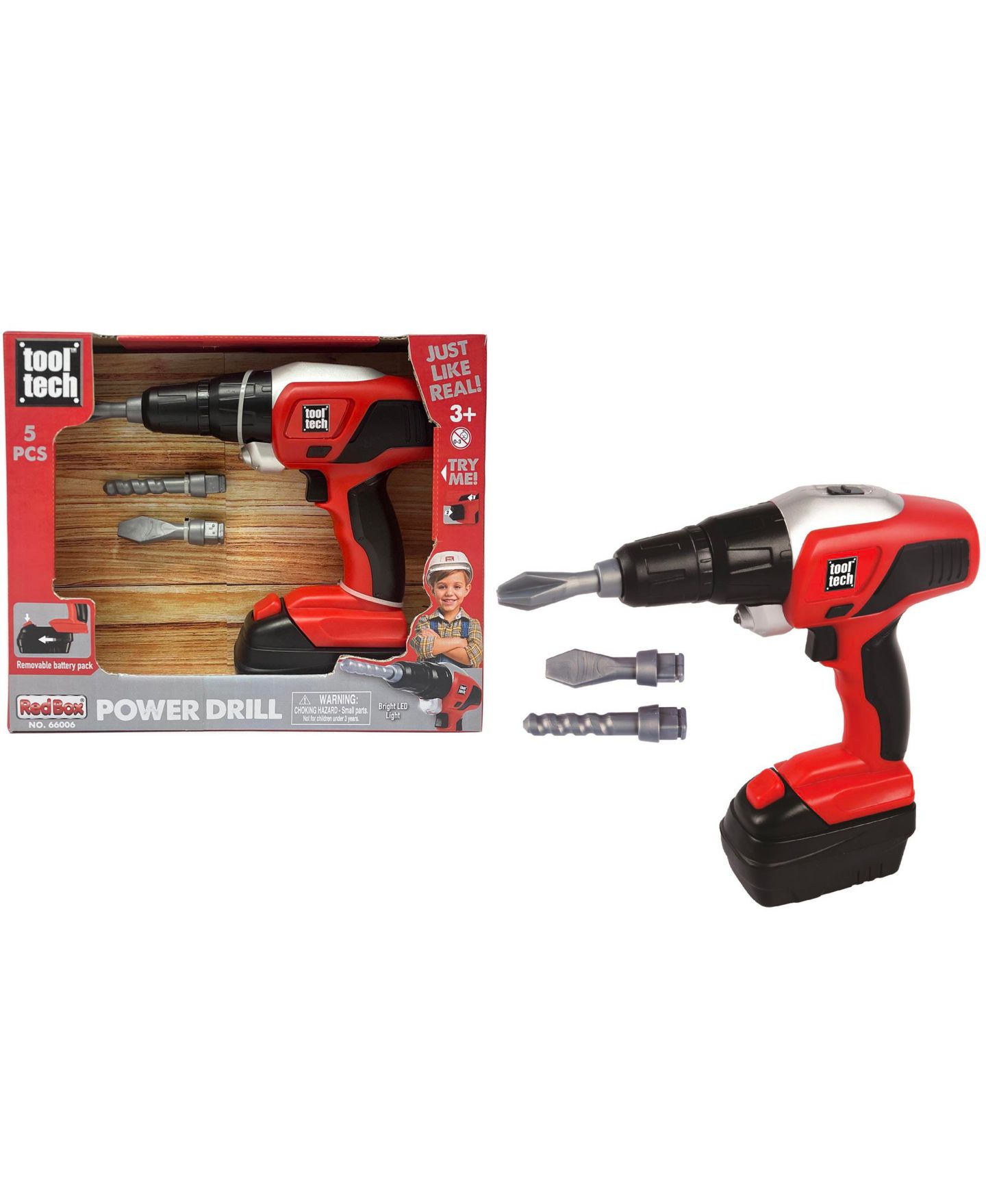 Детские игрушки Red Box Tool Tech LED Working Light Power Drill with Interchangeable Bits, 5-Piece Set, Ages 3+, цвет: Open Miscellaneous — фото 7