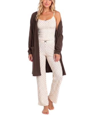 Women's Brushed Pointelle Tank, Duster, and Pants, 3-Piece Set