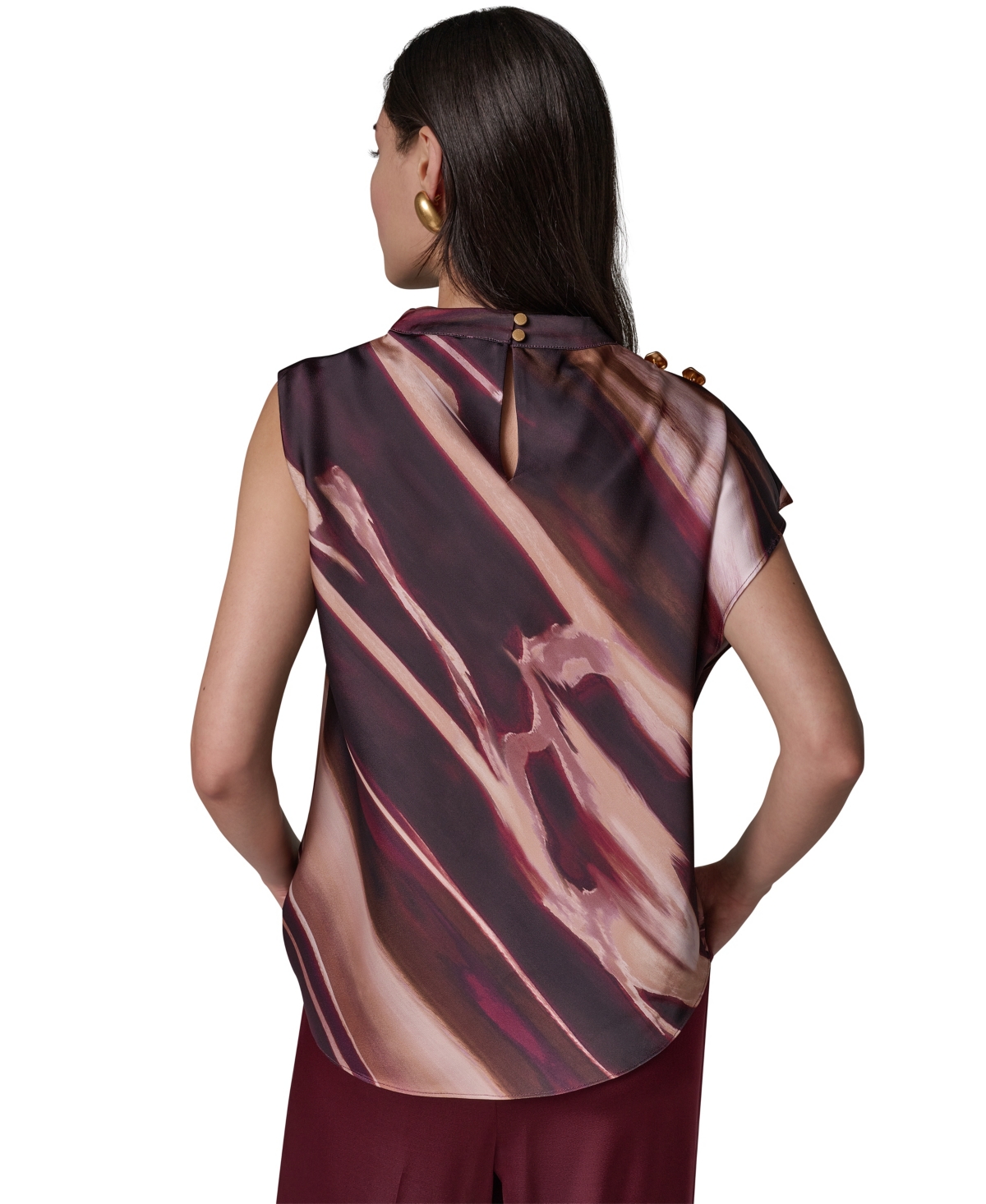 Donna Karan New York Women's High-Neck Asymmetrical Sleeveless Blouse