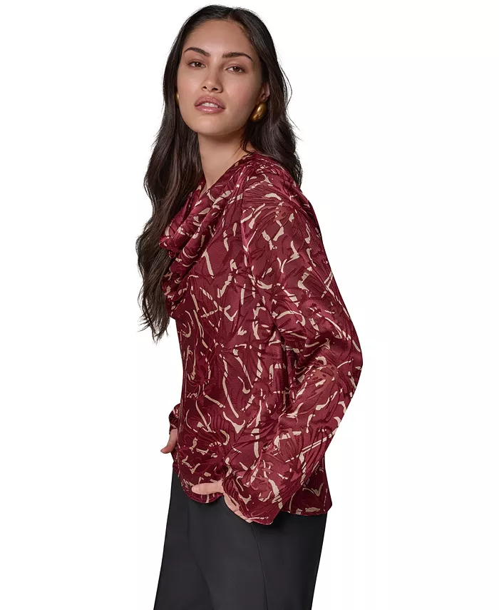 Women's Long-Sleeve Burnout Cowl-Neck Blouse - thumbnail 4