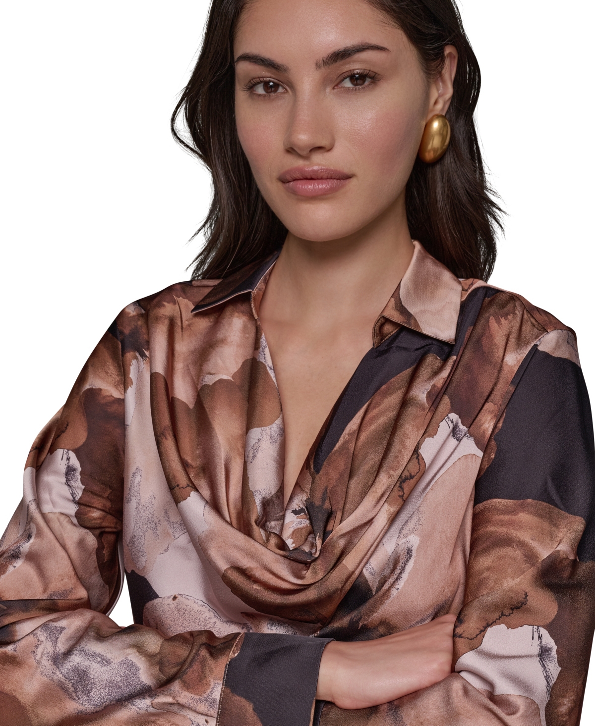Donna Karan New York Women's Long-Sleeve Satin Cowl-Neck Blouse