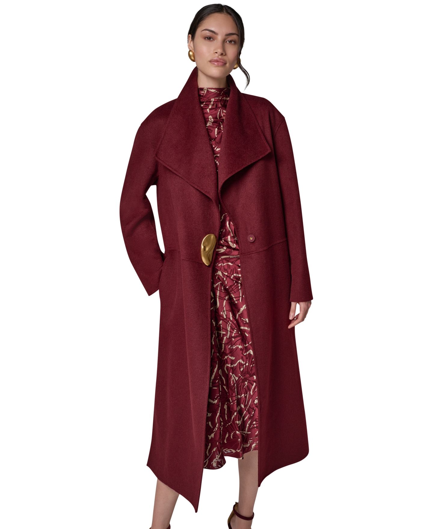 Женское пальто Donna Karan New York Wool-Blend Oversized Coat, цвет: Чёрный вишнёвый — фото 1
