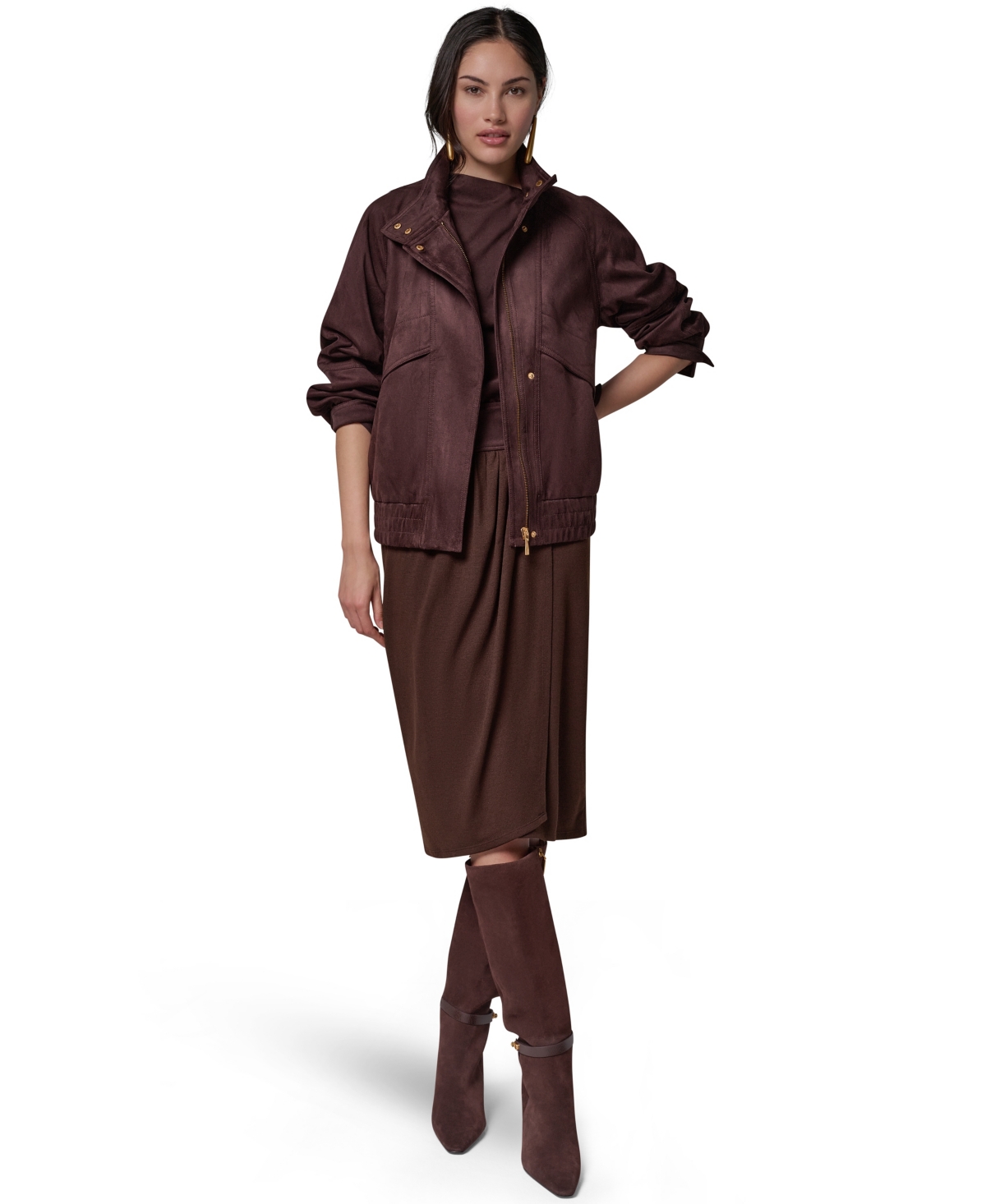 Donna Karan New York Women's Fitted Zip-Front Faux Suede Jacket