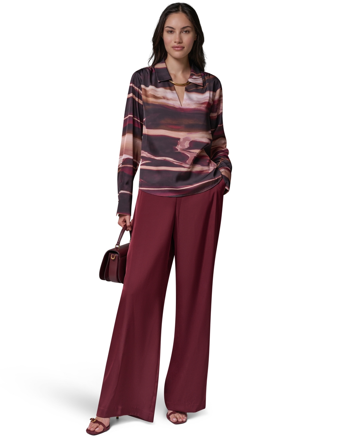 Donna Karan New York Women's Long-Sleeve V-Neck Satin Blouse