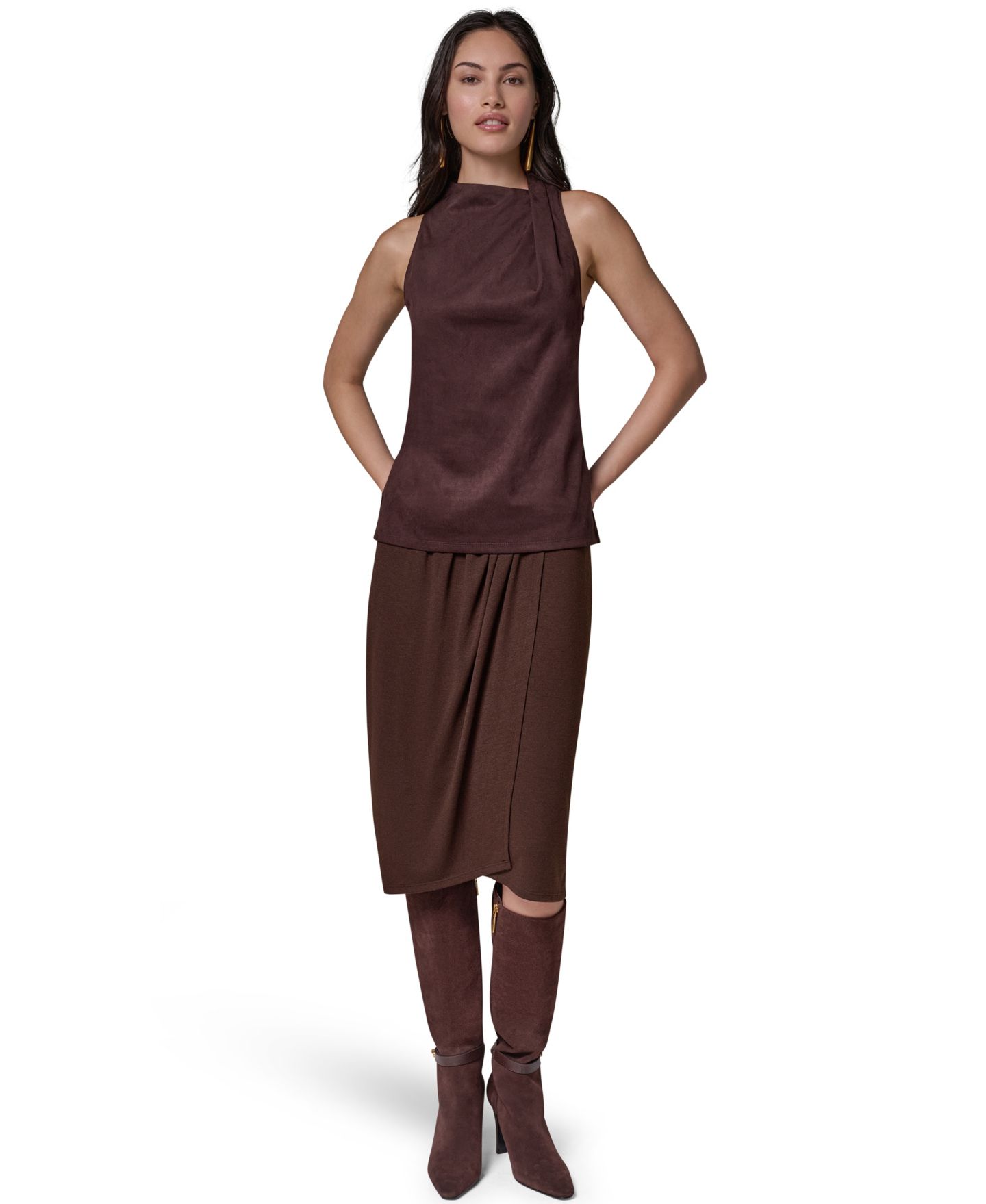 Женская нарядная майка Donna Karan New York с воротником-хомутом, комбинированная, цвет: Тёмно-коричневый — фото 2