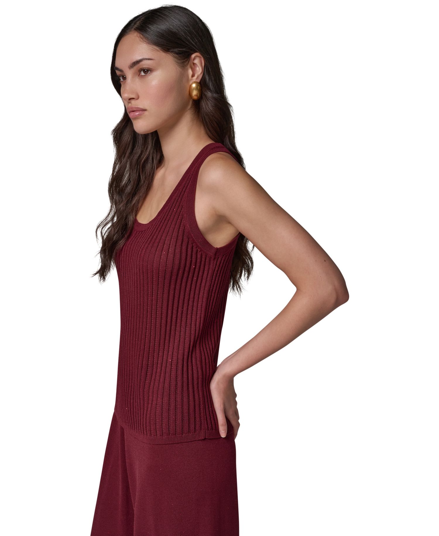 Women's Ribbed-Knit Open-Stitch Scoop Neck Tank Top