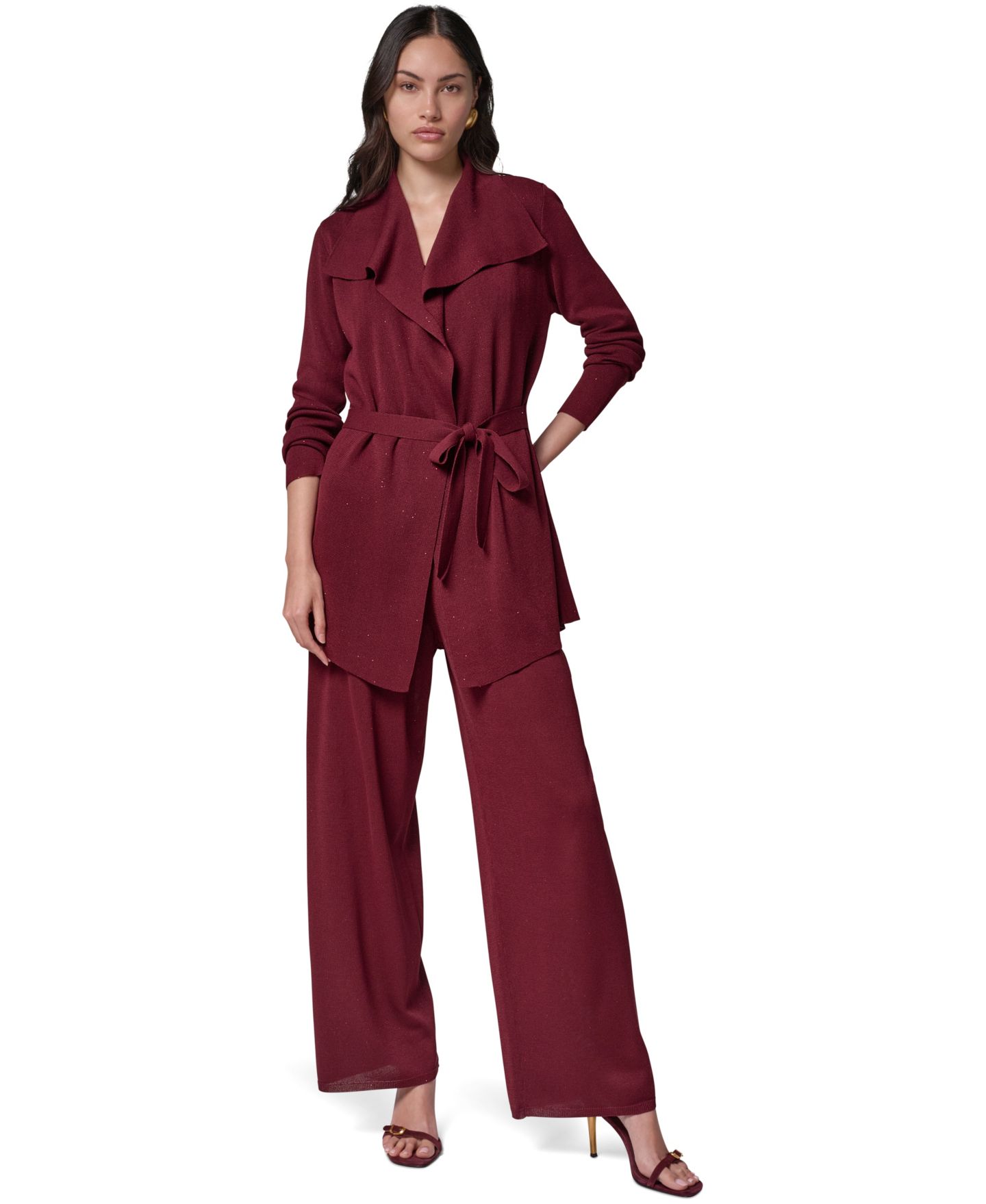 Женский кардиган Donna Karan New York Wrap Long-Sleeve Tie-Front, цвет: Чёрный вишнёвый — фото 3