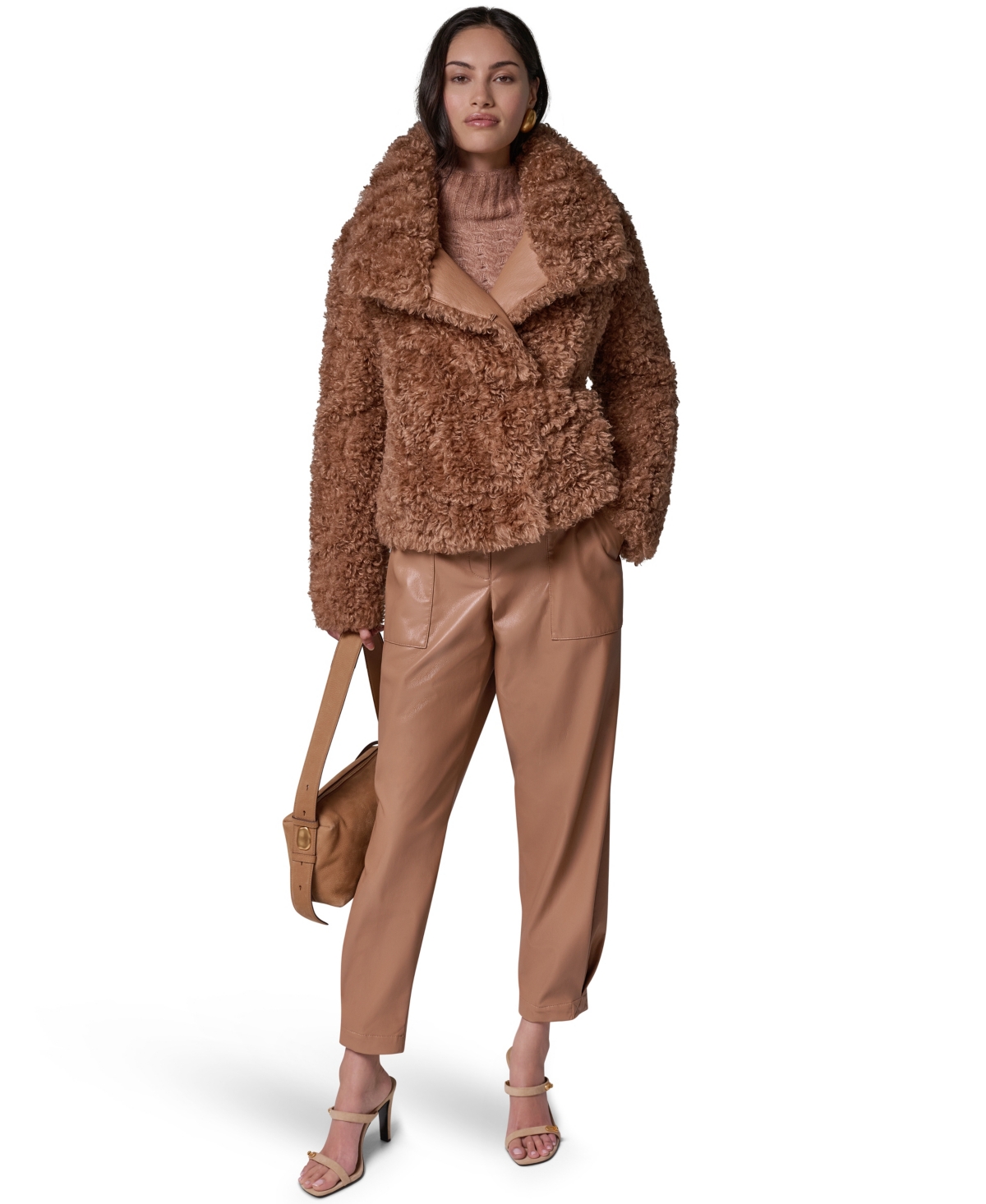 Donna Karan New York Women's Faux Fur Mock Neck Jacket