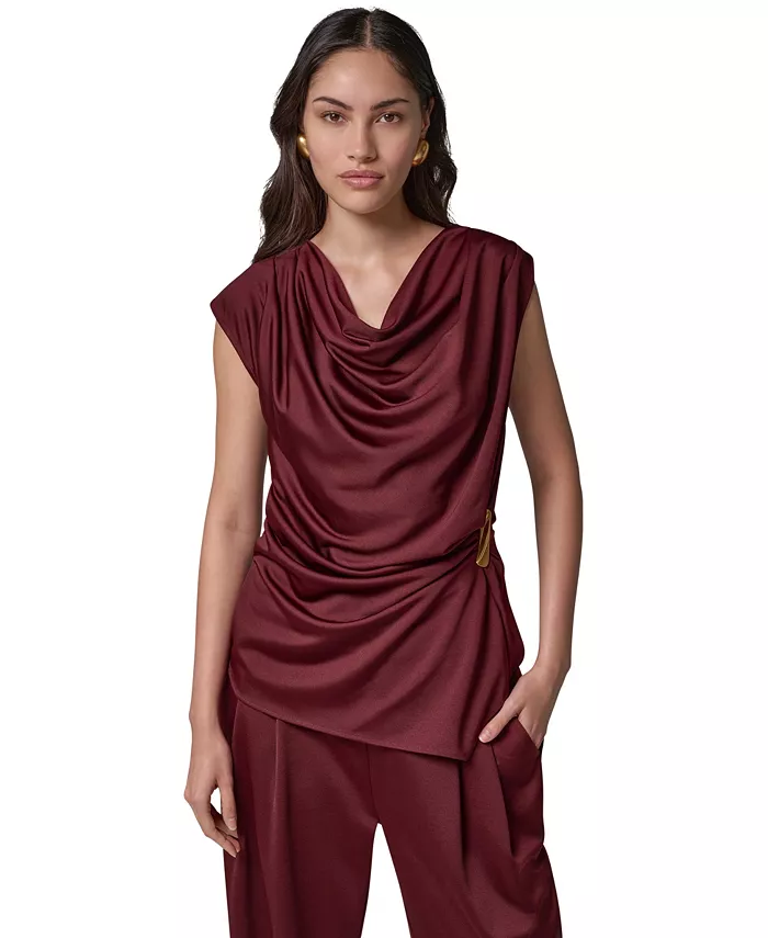 Women's Cowl Neck Draped Sleeveless Blouse