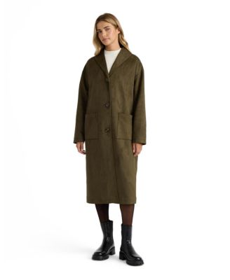 Women's Faux Suede Longline Sb Coat With Shawl Collar