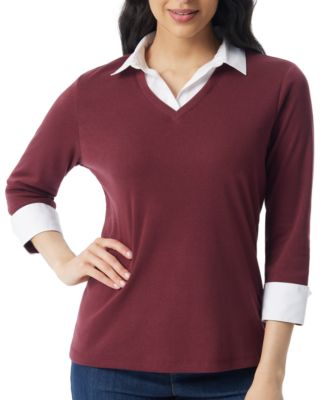Women's Twofer Knit 3/4-Sleeve V-Neck Blouse