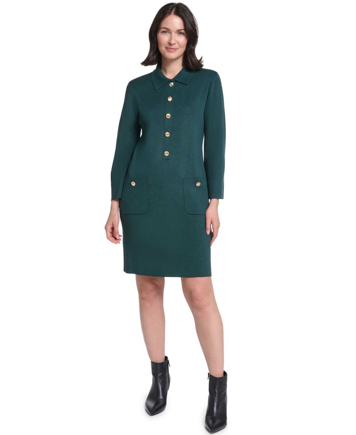 Jessica Howard Petite Long-Sleeve Button-Front Shift Sweater Dress