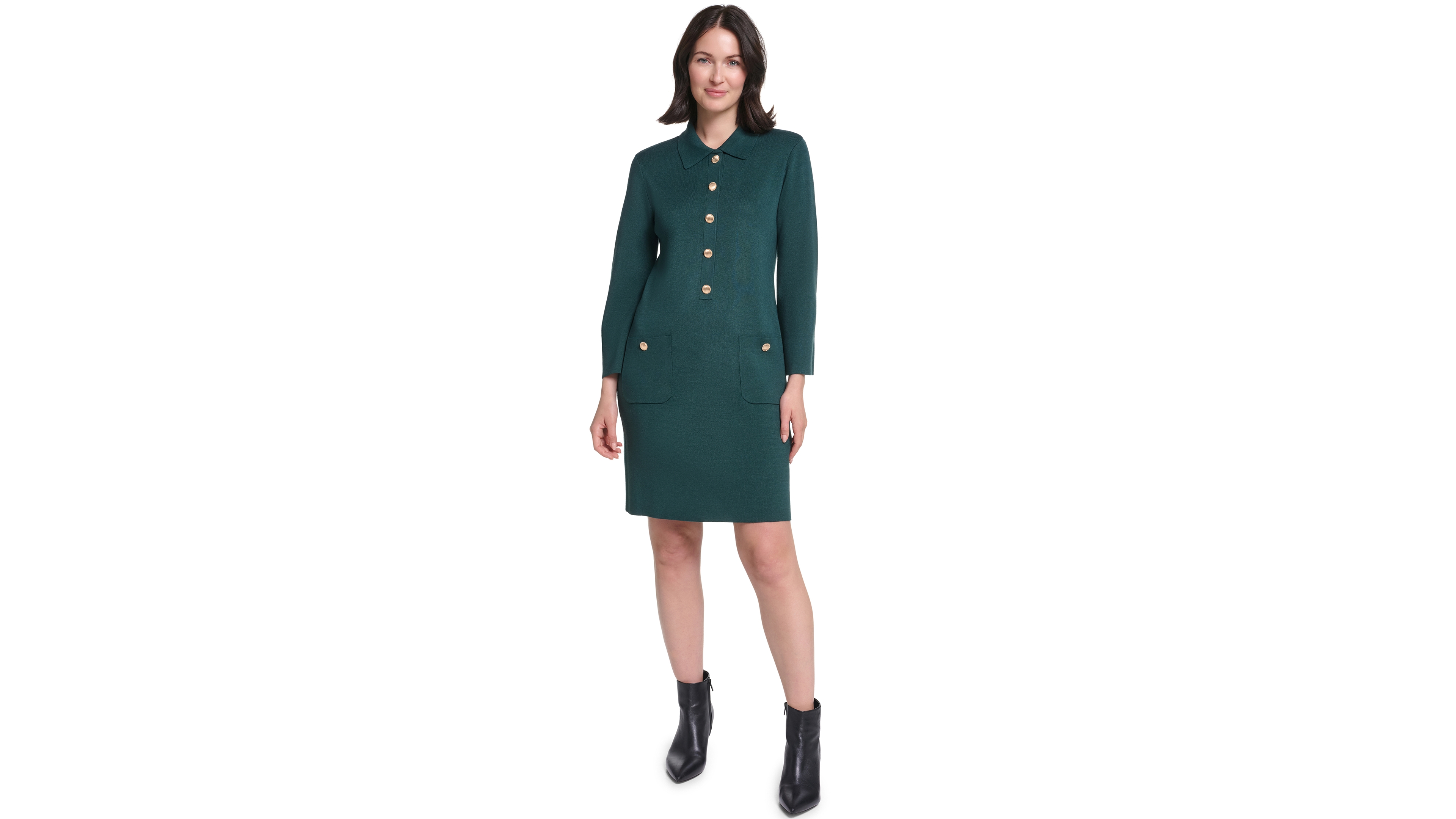 Jessica Howard Petite Long-Sleeve Button-Front Shift Sweater Dress