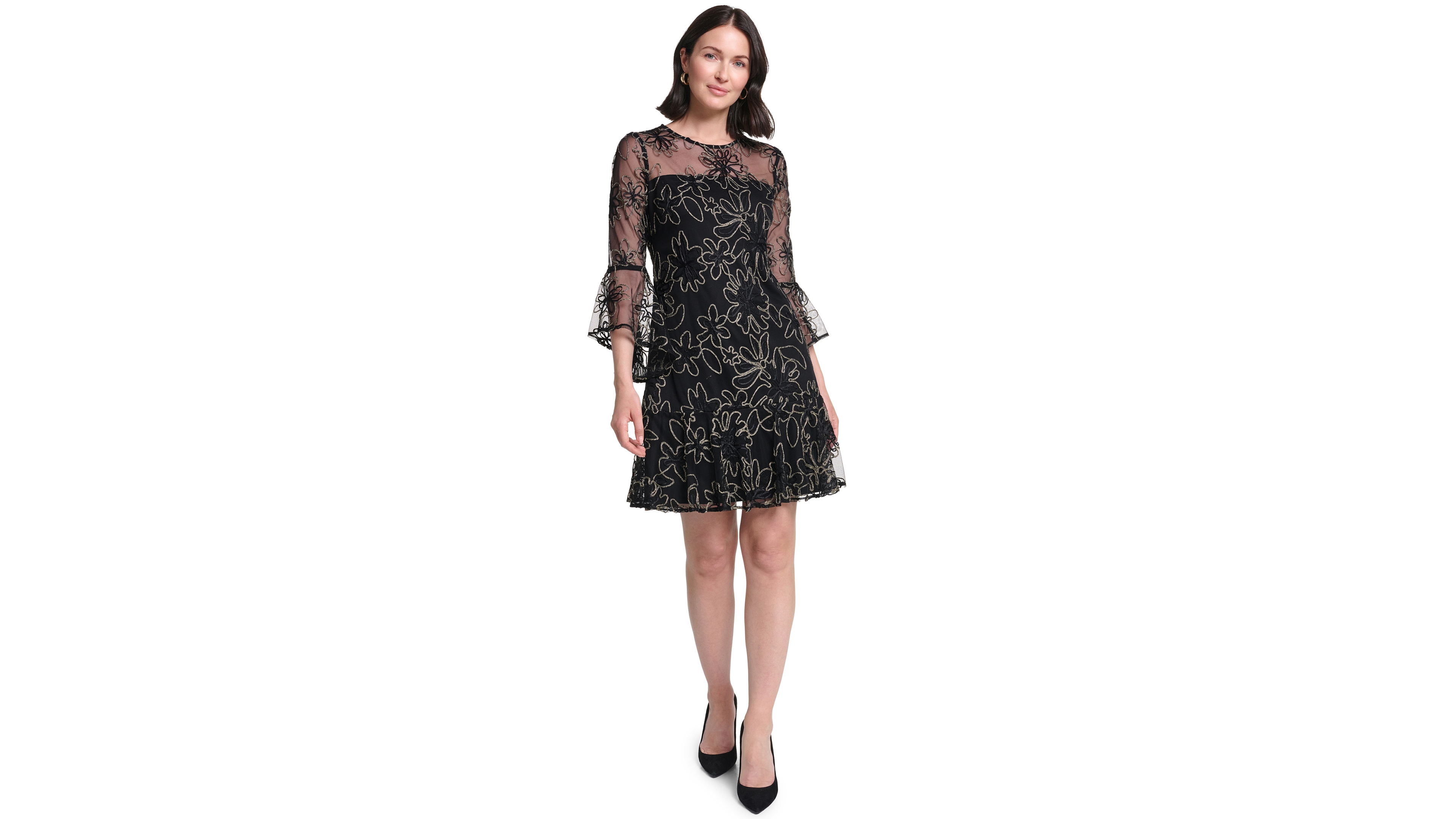 Jessica Howard Petite Floral-Print Bell-Sleeve A-Line Dress