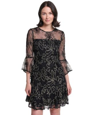 Jessica Howard Petite Floral-Print Bell-Sleeve A-Line Dress