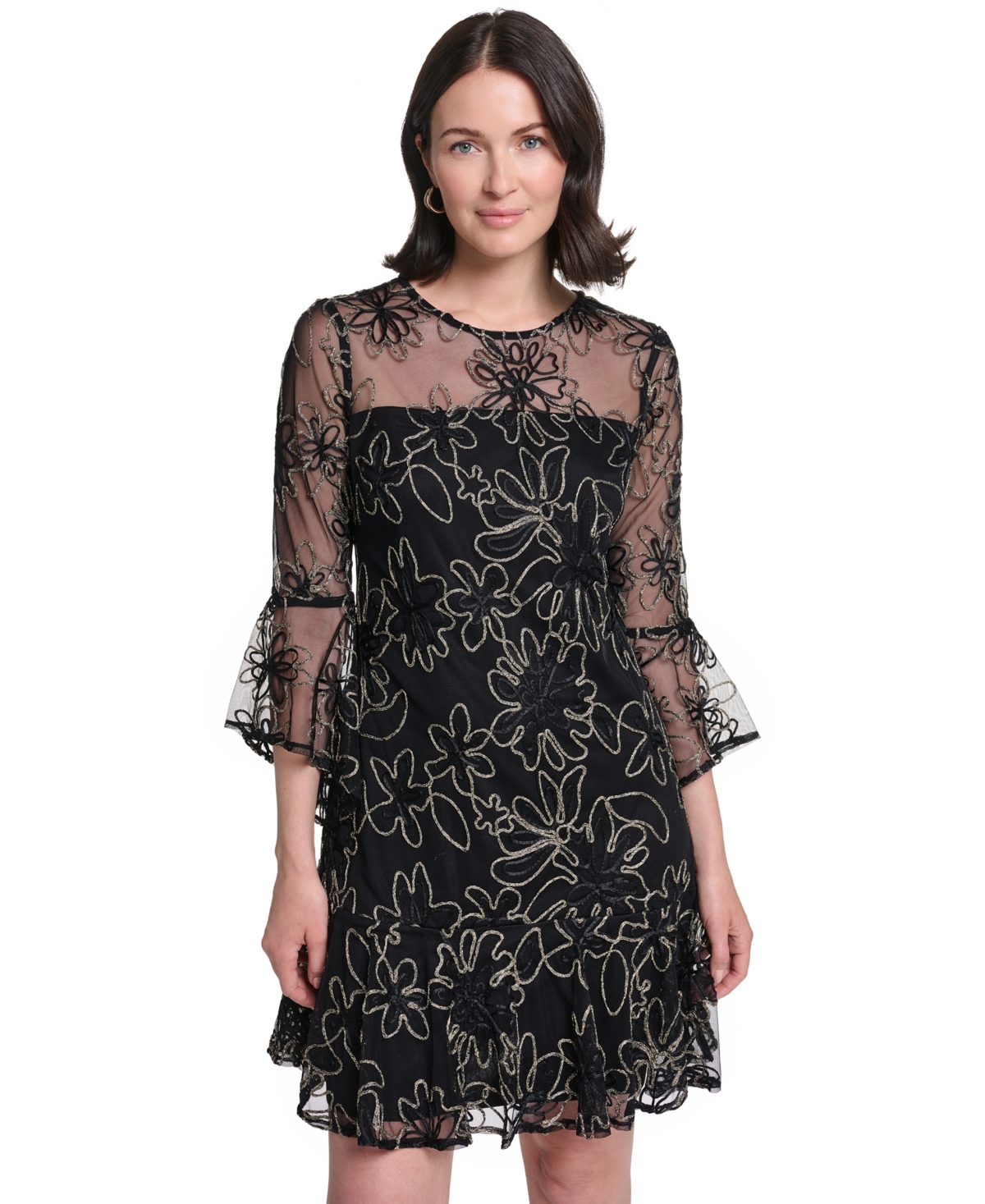 Jessica Howard Petite Floral-Print Bell-Sleeve A-Line Dress