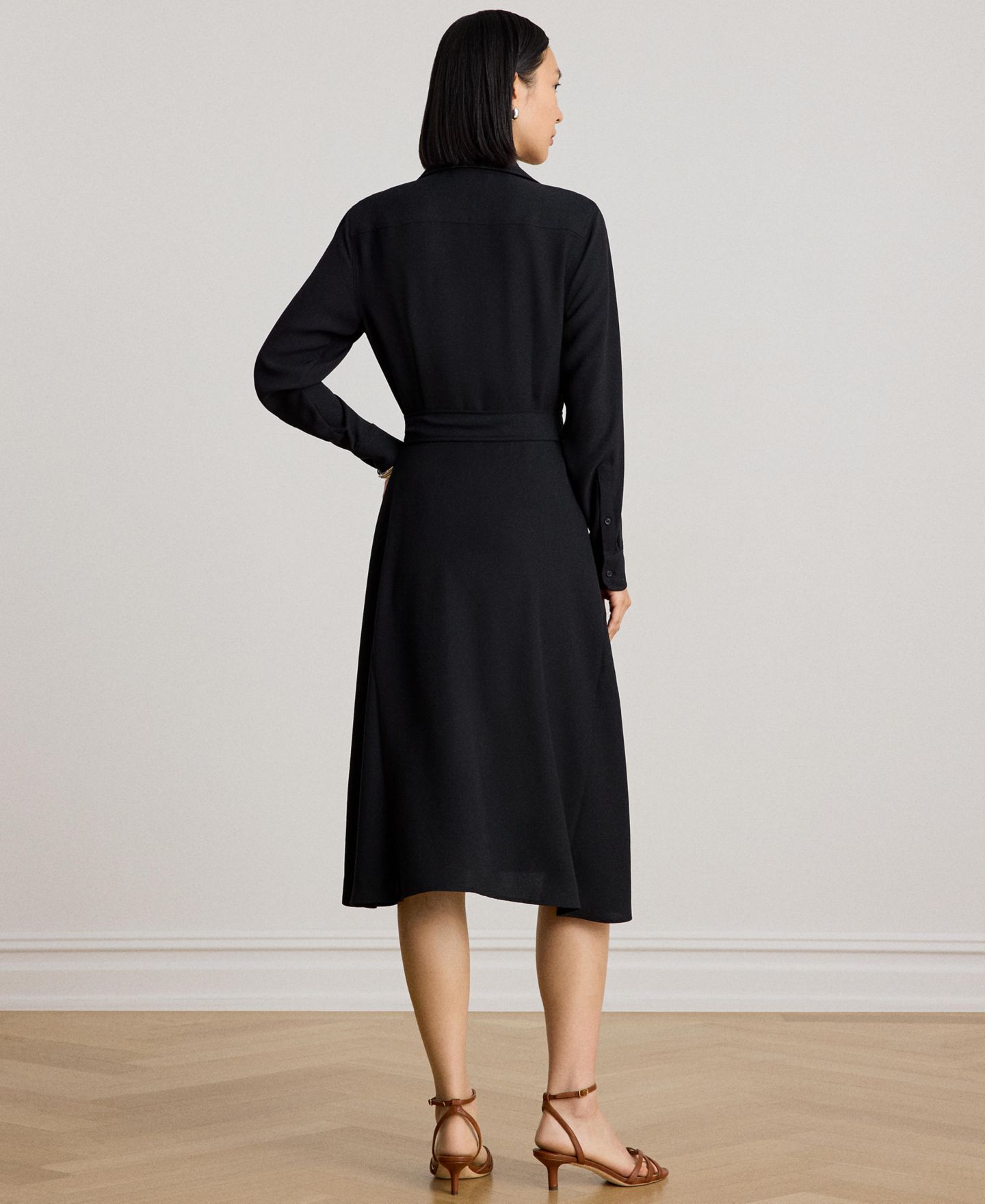 Женское платье Lauren Ralph Lauren Belted A-Line Midi Shirt Dress, цвет: Чёрный — фото 5