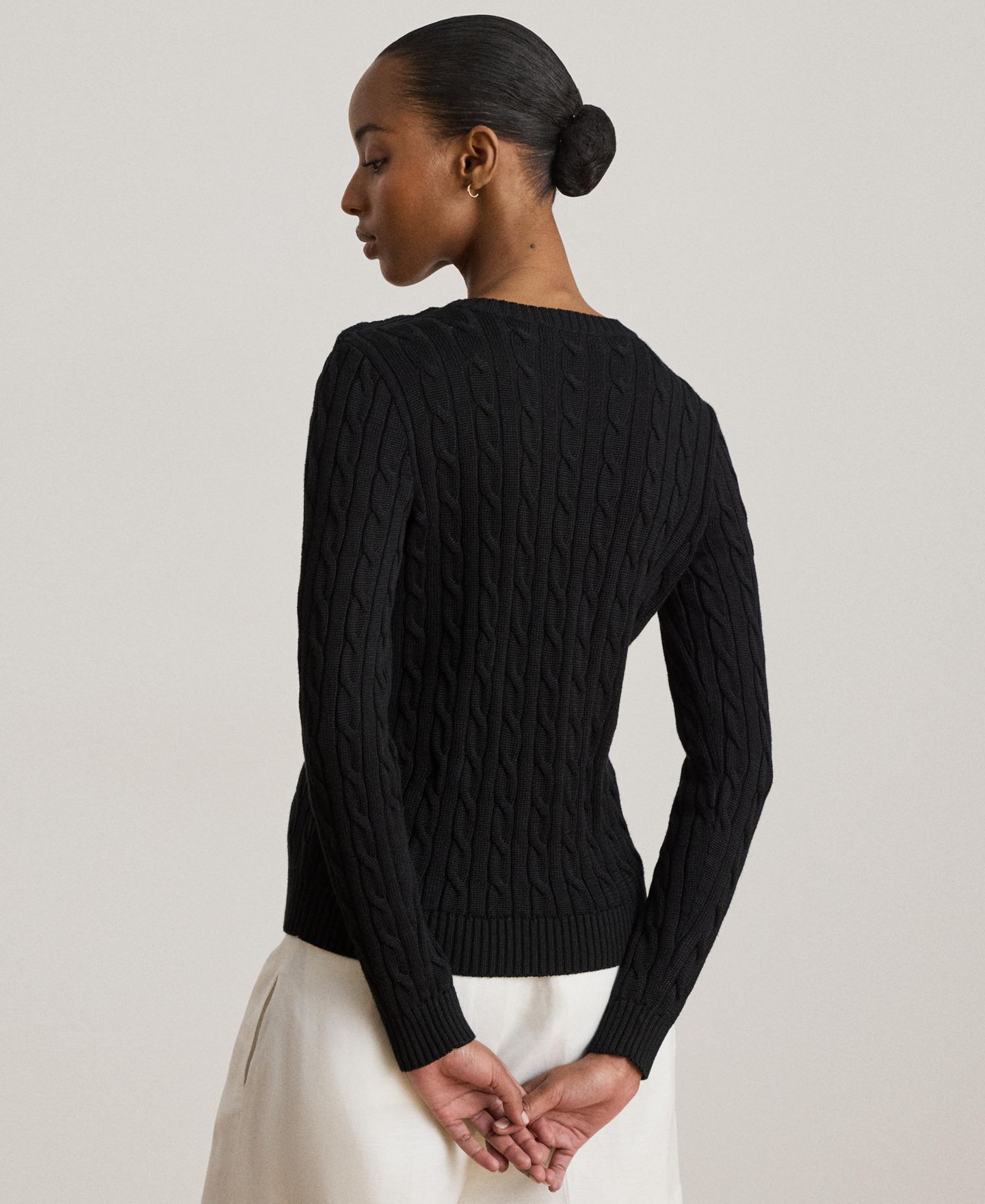 Женский свитер Lauren Ralph Lauren Button-Trim Cable-Knit, цвет: Чёрный — фото 7