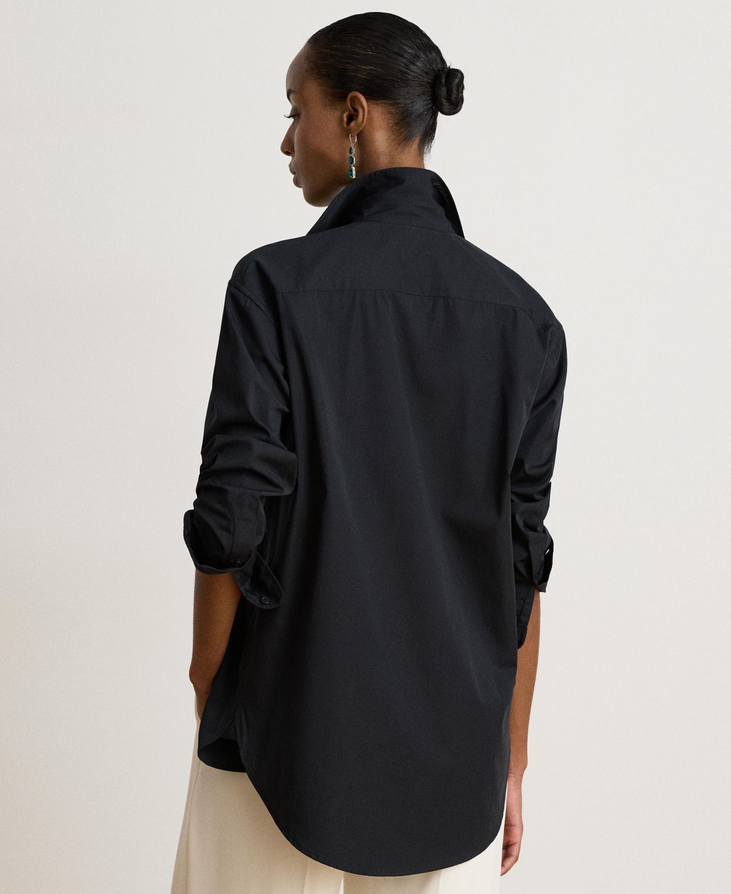 Женская рубашка Lauren Ralph Lauren Petite Long-Sleeve Relaxed-Fit Rhinestone-Embellished Button-Up, цвет: Чёрный — фото 4