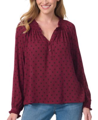Women's Lenna Long-Sleeve Polka-Dot Band-Collar Blouse