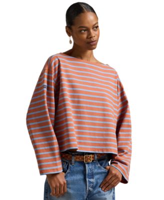 Women's Striped Long-Sleeve Boat Neck T-Shirt