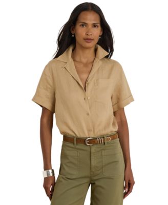 Women's Linen Short-Sleeve Camp Shirt