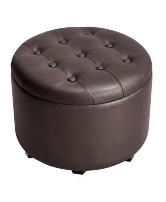 Round Ottoman, Ottoman with Storage, Foot Rest with Legs, Synthetic Leather, for Living Room, Bedroom
