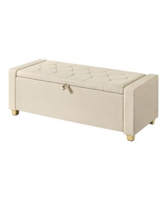 Storage Chest Bench with Legs, Storage Ottoman, End of Bed Bench with Safety Hinges, Linen-Look Fabric