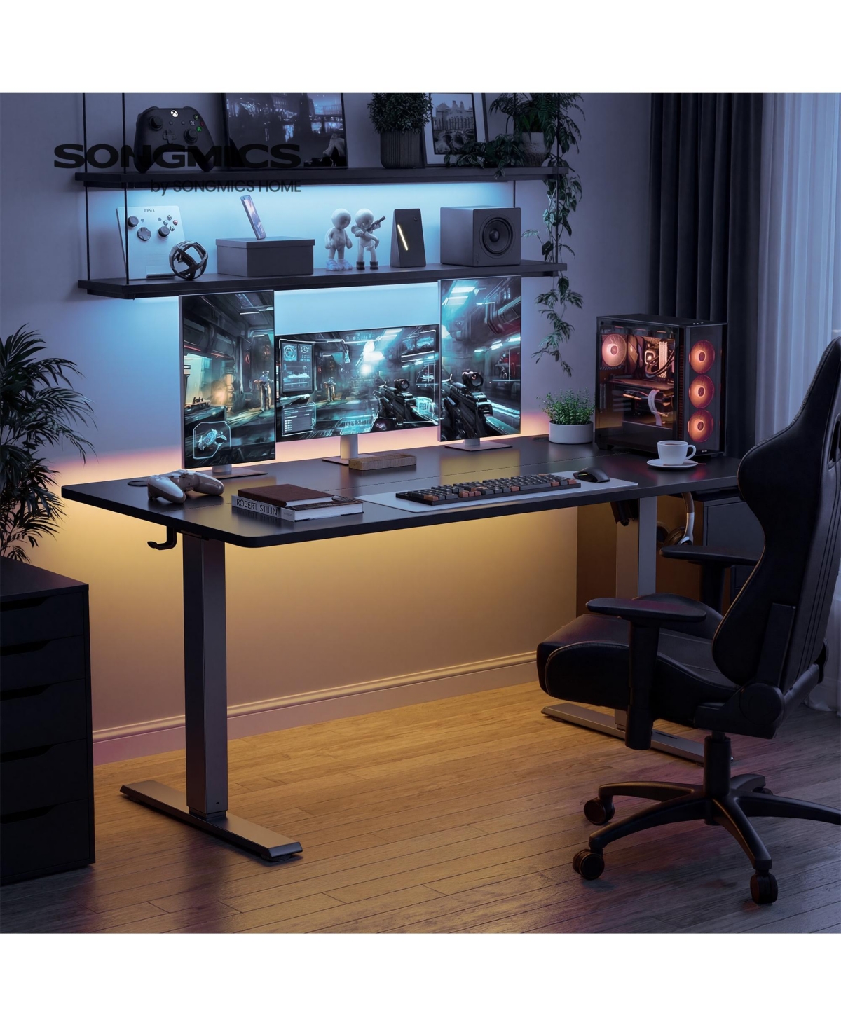 SongmicsHome Height Adjustable Desk, Electric Standing 4 Memory Heights, Sedentary Reminder
