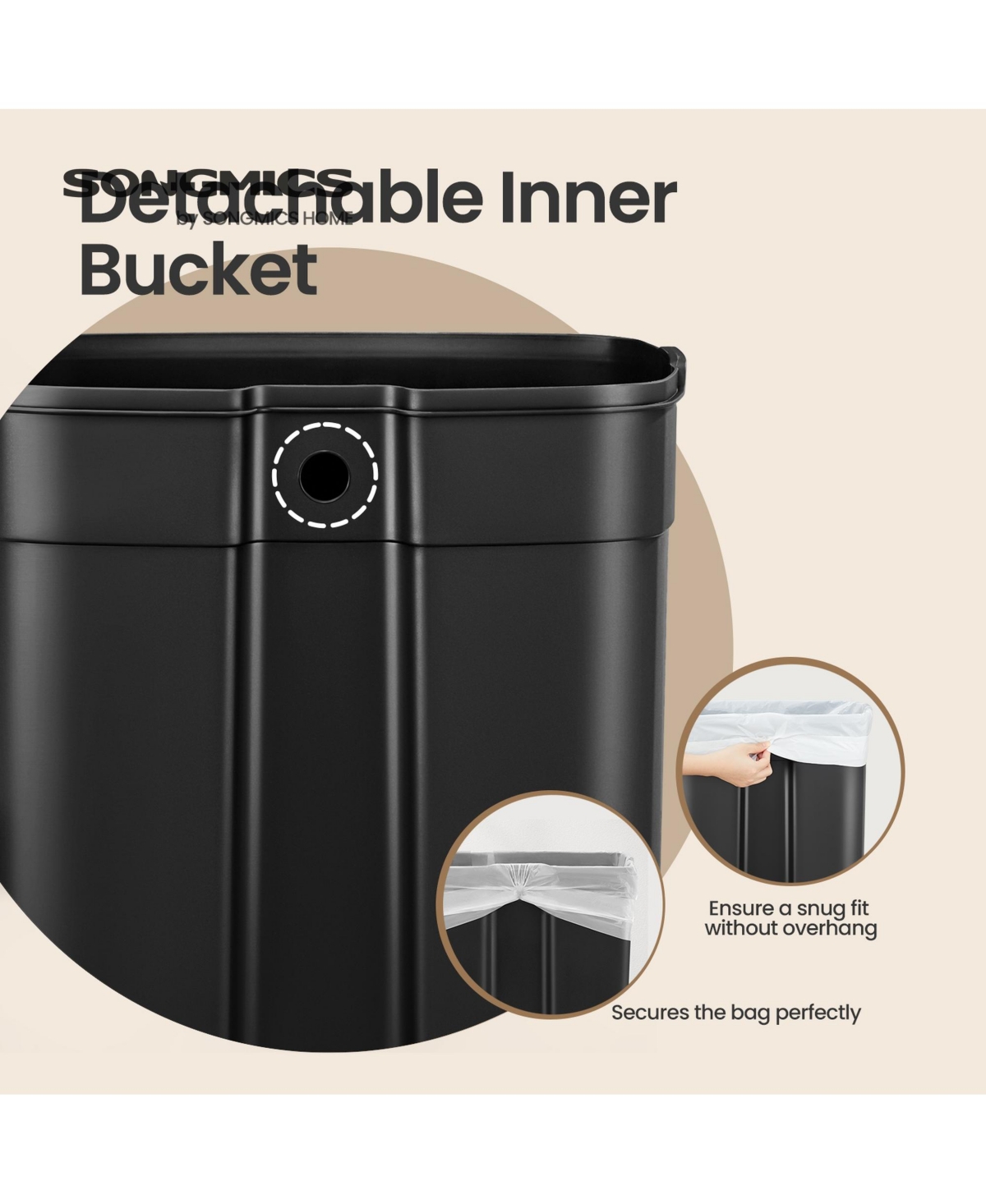 SongmicsHome Kitchen Garbage Can, Stainless Steel Trash Can with Soft Close Lid and Foot Pedal, 13.2 Gal